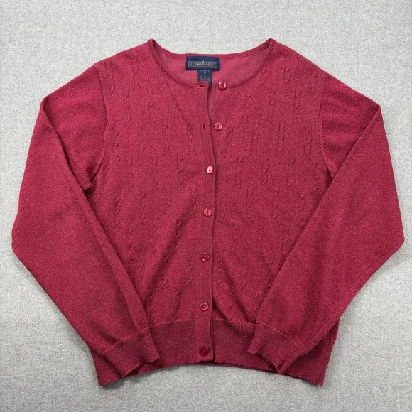 Vintage Herman Geist Cardigan Sweater Set 2 Pc. Mock Neck Metallic Cranberry M - Picture 7 of 10